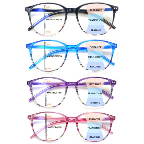 Ronecool Progressive Multifocus Reading Glasses, Blue Light Blocking Computer Readers Spring Hinge 4 Pack