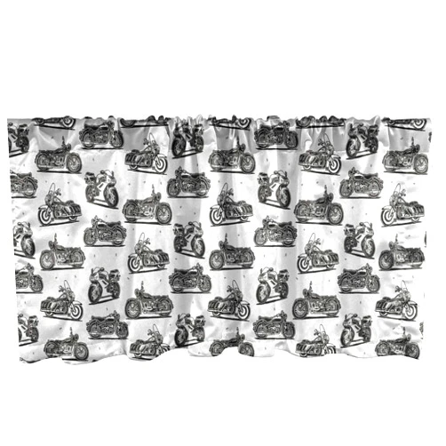 Ambesonne Motorcycle Window Valance, Retro Motorcycle Drawings of Old-Fashioned and Modern on White Background, Curtain Valance for Kitchen Bedroom Decor with Rod Pocket, 54