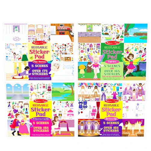 Melissa & Doug Reusable Sticker Pads Set: Fairies, Princess Castle, Play House, Dress-Up - 680+ Stickers