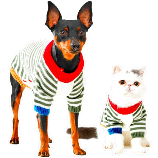 EOTOGO Dog Cat Cold Weather Stripe Sweater,Pet Home and Outdoor Packable Lightweight Funny Clothes,Stripe Style(Green and White, L)