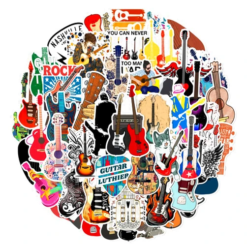 Generic 50pcs Electric Guitar Sticker Pack, Cool Rock Music Decal Decorative Sticker for Girl Teens Adults Waterproof Stickers for Water Bottle Laptop Luggage Piano Bass Skateboard Helmet Phone