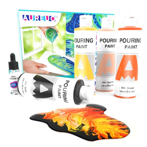 AUREUO Acrylic Pouring Paint Set - 4 Colors（8 Oz/240ml Bottles） - Large Volume Pre-mixed High Flow Ready to Pour for Beginner DIY Painting on Canvas, Paper, Rocks, Wood Crafts - Phoenix