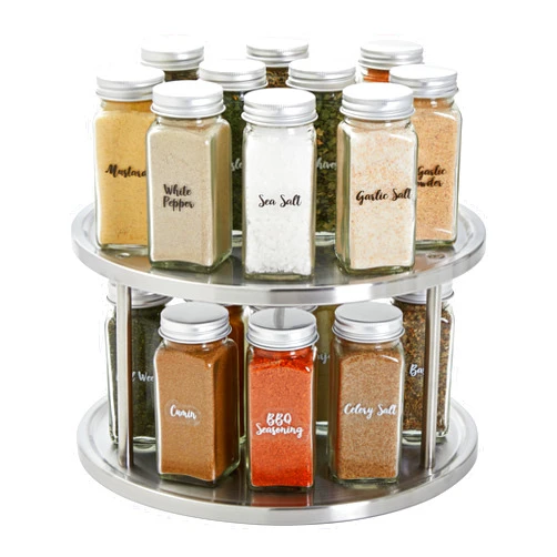 Juvale 2 Tier Lazy Susan Turntable Organizer for Cabinet, Revolving Spice Rack Carousel for Kitchen Pantry Storage, Stainless Steel (10.5 in)