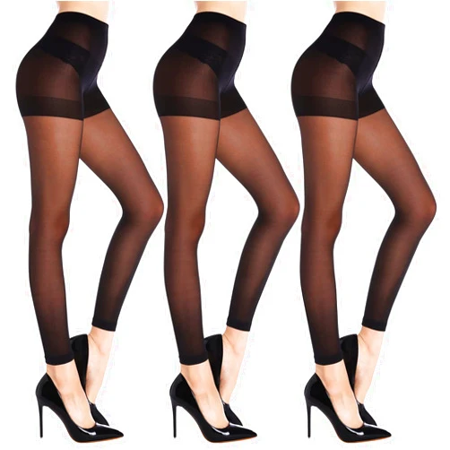 WAJIAFAR 3 Pairs Women's Sheer Footless Tights, 30D Sheer Pantyhose for Women, Control Top Compression Legging S-XL