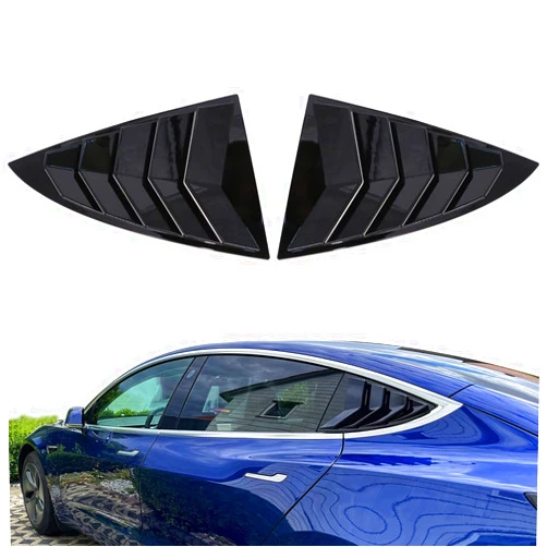 KYYET Rear Side Window Louvers Air Vent Scoop Cover Shades Blinds Gloss Black Compatible with Tesla Model 3 2017-2022