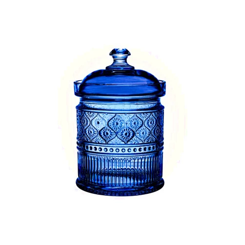 Godinger Canister Storage Container, Non Leaded Crystal Storage Canister Blue - 4X6