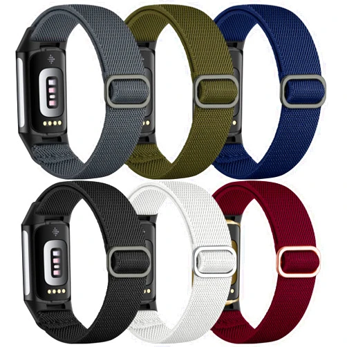 Maledan Compatible with Fitbit Charge 6 Bands/Fitbit Charge 5 Bands Men Women, 6 Pack Adjustable Soft Elastic Nylon Fabric Replacement Watchband Sport Woven Strap Accessories for Charge 5/Charge 6