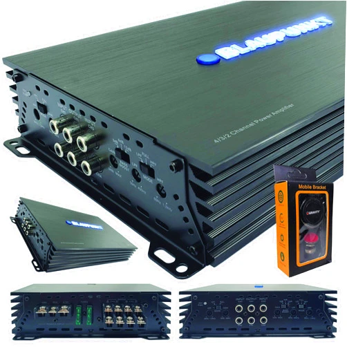 Blaupunkt AMP1404 Car Audio 4-Channel Amp Amplifier 1500 Watts Max Peak Power with Gravity Magnet Phone Holder Bundle
