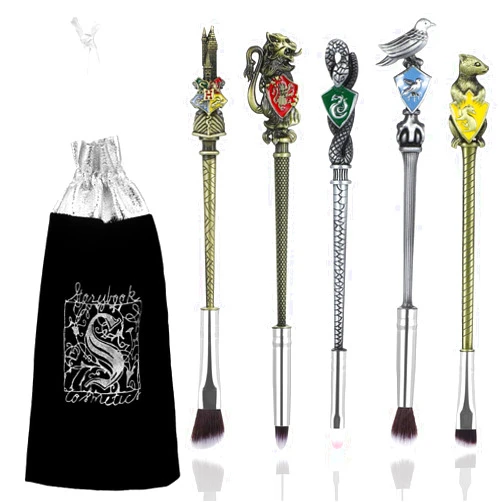 LLOUSSAK 6PCS Wizard Wand Makeup Brushes Set, Potter Metal Makeup Brushes Set for Eyeshadow Eyeliner Blending Lip Brush Make Up Brushes for Women Girls Potter Fans with Brushes Bag