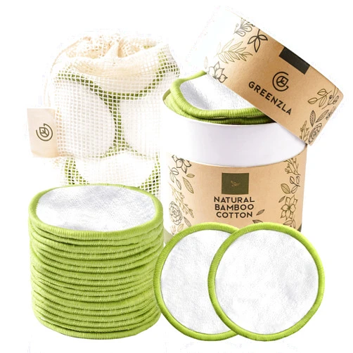 Greenzla Reusable Makeup Remover Pads (20 Pack) with a Washable Laundry Bag and Round Box for Storage, Reusable Bamboo Cotton Rounds for All Skin Types, Eco-friendly Reusable Bamboo Cotton Pads