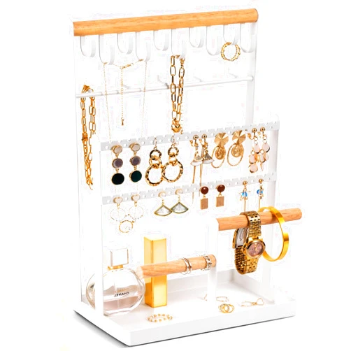 ProCase Jewelry Organizer Stand Necklace Organizer Earring Holder, 6 Tier Jewelry Stand Necklace Holder with 15 Hooks, Jewelry Tower Display Rack Storage Tree for Bracelets Earrings Rings -White