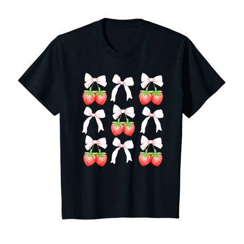Whimsical Coquette Creations: Pastel Dreams & More Kids Sweet Strawberry Bow Delight T-Shirt