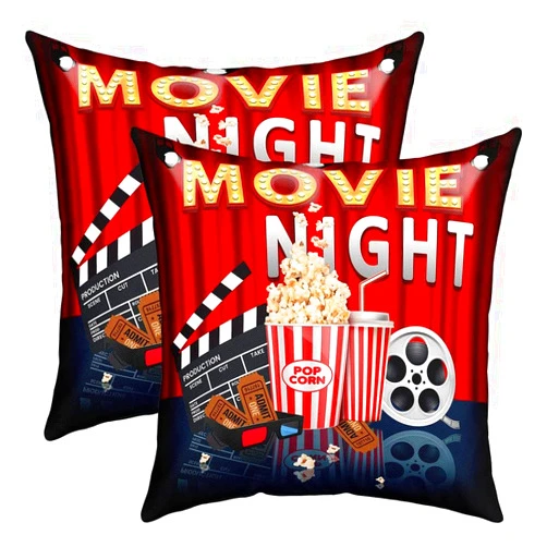 Feelyou Movie Night Reversible Throw Pillow Covers for Theater Cinema Poster Pillow Covers Home Decor Old Fashion Home Decor Square Cushion Covers Set of 2 Popcorn Snacks 18 x 18-Inch