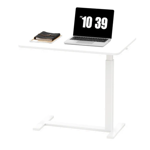 Sweetcrispy Overbed Bedside Table with Wheels, Adjustable Hospital & Home Use Bed Table, Rolling Laptop Table, Mobile Standing Desk, White