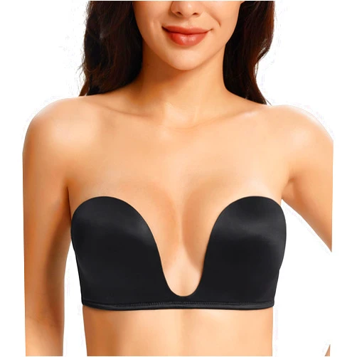 Lemorosy Women's Deep V Plunge Red Carpet Convertible Push Up Strapless Padded Bra -Low Cut Sexy U Shaped