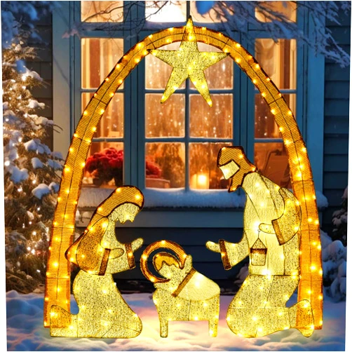VISFLAIR Lighted Outdoor Nativity Scene- Christmas Holy Family Yard Decoration, Large Christmas Holy Family Set for Yard Lawn Garden Outside Decor and Home Holiday Party