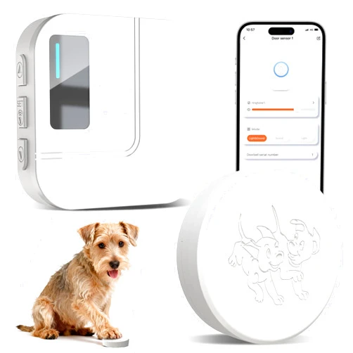 ChunHee WiFi Smart Dog Door Bell for Potty Training to Go Outside–Wireless Doggy Doorbell with Tuya Phone Notification–Waterproof Touch Button and Adjustable Volume, Multi-User Alerts(1 Dog Buttons)