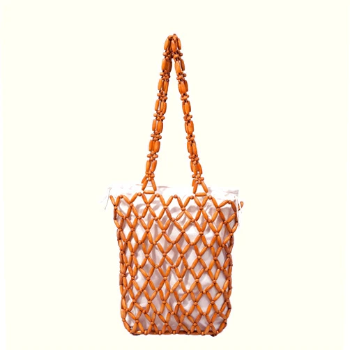 CerfoParlen Wooden Beaded Bag Handmade Wooden Purse Beaded Shoulder Bag Woven Bags for Women