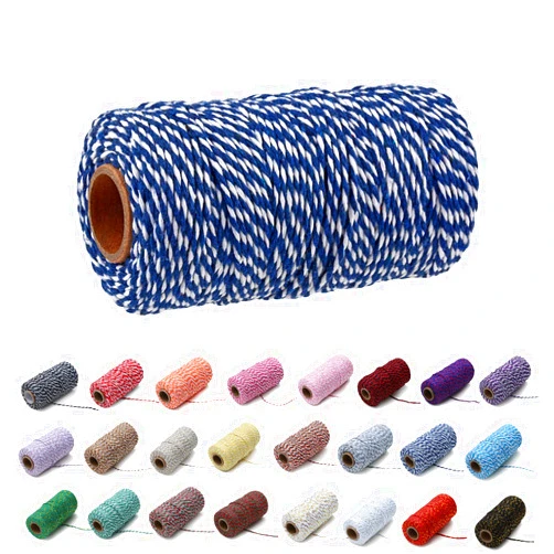 Eqarp 1 Roll 2mm 109 Yard Colourful Cotton Cord Bakers Twine DIY Crafts Gift Wrapping Christmas Wedding Home Decor String Rope (Dark Blue+White)