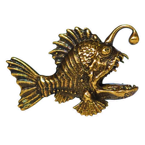 Handmade Deep See Brass Fish Anglerfish Figure Tiny Brass Collectible Handmade Miniature