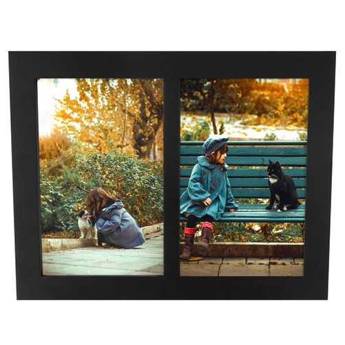 Golden State Art, 4x6 Double Picture Frame, Display Two 4x6 Photos - Solid Wood - Real Glass For Tabletop Or Wall Mounting (Black, 1 Pack)
