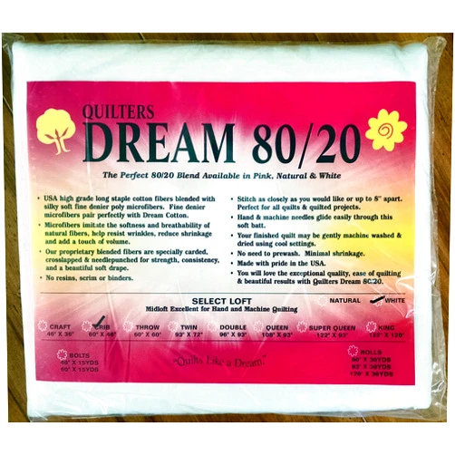Aodyow Quilter's Dream 80/20, White, Select Loft Batting - Crib Size 60