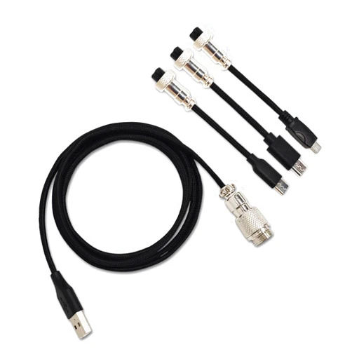 Xcvoc Straight Black USB C Aviator Cable Mechanical Keyboards Coiling Spring Sprial Cable Double Sleeved Handwork Braided XLR Connector 3 in 1 Type C,Micro USB,Mini USB