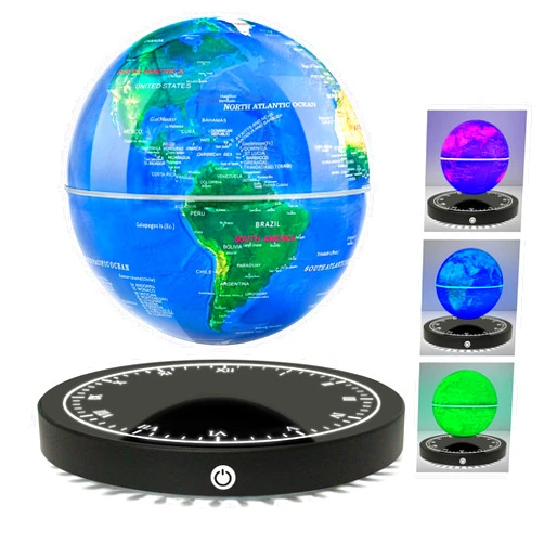 Flagest Magnetic Levitating Floating Globe with LED Lights, 16 Colors Rotating Globe Lamp with Clock Base for Home Office Desk Decor, Cool Tech Gadgets for Men Husband Boys and Girls