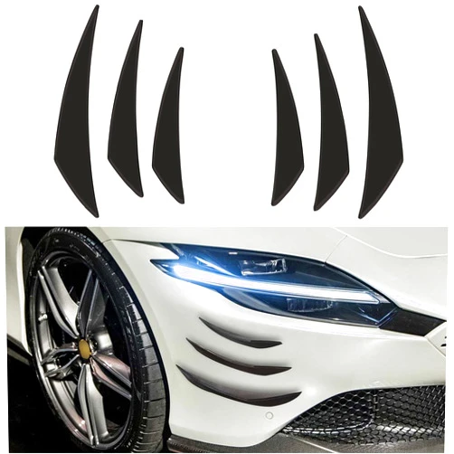 Yungeln 6PCS Universal Car Spoiler Canards Kit Front Bumper Lip Splitter Car Exterior Soft Fins Car Canards for Car Body Auto Anti Collision Strip Decoration Decal Sticker Accessories