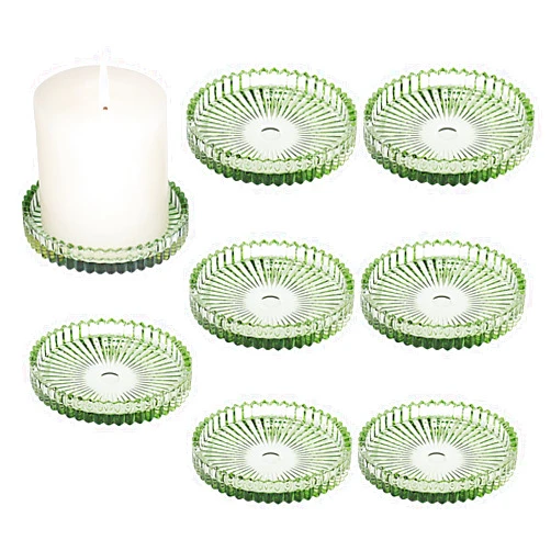 Vixdonos 3.8 Inch Glass Pillar Candle Holder Set Pack 8 Gear Round Plate Serrated Candle Stand for Table Centerpieces,Party, Wedding and Home Decor