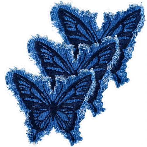 Hzopcw 3pcs Denim Butterfly Iron on Patches, Sew on Embroidered Applique with Fringe, Retro Butterfly Denim Patches Repair Decoration for Jeans Jackets Bags Hat Shoes- Blue