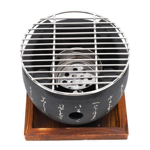 Kuuleyn Japanese Style BBQ Grill, Japanese Style Grill Mini Portable Japanese BBQ Grill Round Food Charcoal Stove Household Barbecue Tool (small)
