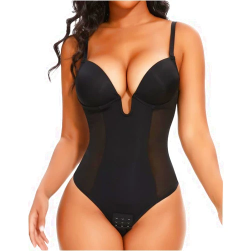 SHAPERIN Women's Backless Body Shaper Bra Faja U Plunge Low Back Thong Shapewear Tummy Control Deep V Bodysuit