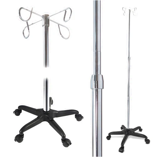 JJ CARE IV Pole with Wheels [Upgraded] 4 Hooks, 5 Caster Wheels with Lock Function, and Adjustable Height - Heavy Duty Plastic Base IV Stand Pole, IV Bag Holder, Infusion Stand - Chrome