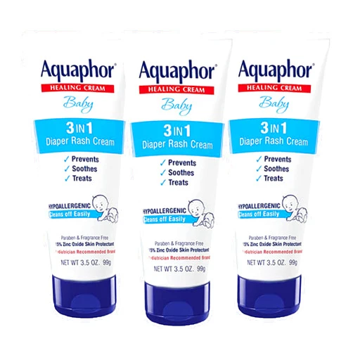 Aquaphor Baby Diaper Rash Cream, 3-in-1 Diaper Rash Relief, 3.5 Oz Tube, (Pack of 3)