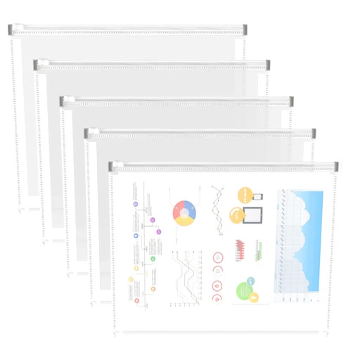 FYY 5PCS Plastic Envelopes, A4 Letter Size Poly Zip Envelopes File Folders, Translucent Expanding Document Wallet Pouch with Zipper for School and Office Supplies, 12.8 x 9.4 Inches, Clear