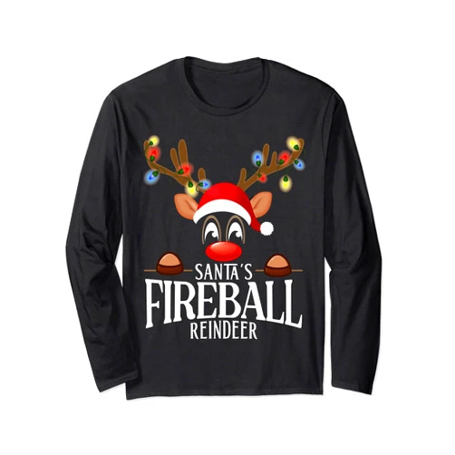 99 Gifts X-Mas Reindeer Family Christmas Pajamas Santa's Fireball Reindeer Funny XMas Matching PJS Long Sleeve T-Shirt