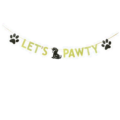 KUNGOON Lets Pawty Pet Dog Birthday Banner with Doggy Paw and Dog Shape,Gold Glittery Pet Adoption Party Supplies,Dog Birthday Party Decorations.Puppy Pet Dogs Happy Birthday Photo Backdrop.