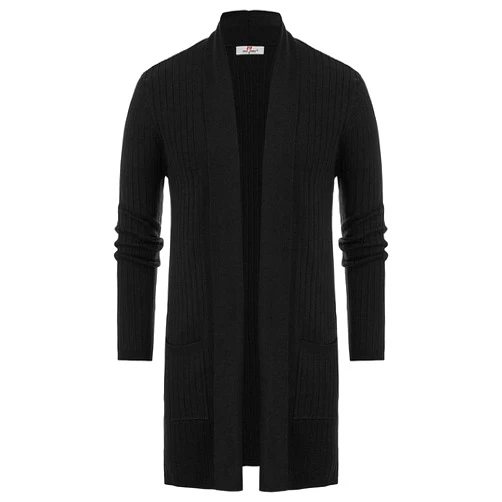 PJ PAUL JONES Men's Shawl Collar Open Front Long Cardigan Ribbed Knit Sweater with Pockets