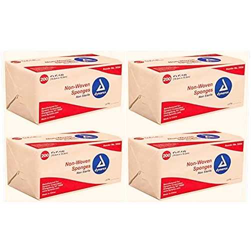 Dynarex Non-Woven Sponges, Non-Sterile, Gauze, for Cleansing, Prepping and Dressing, Highly-Absorbent, Less Linting, 4-Pack, 4