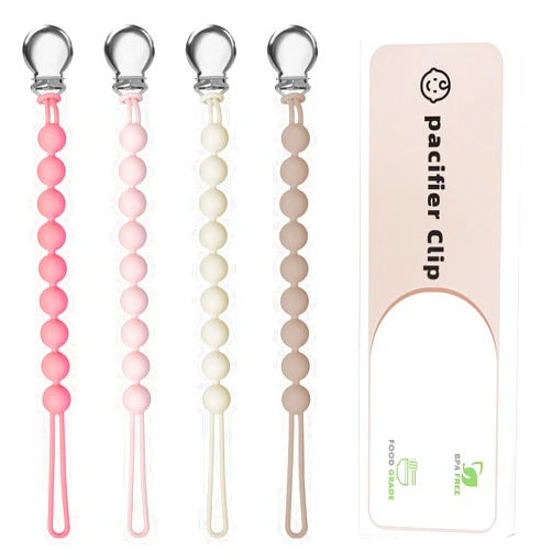 Loviomad Pacifier Clips for Baby Girls Boys - Loviomad Silicone Paci Clip for Philips Avent Soothie Binky Holder, Baby Newborn Essentials Shower Birthday Gift (4-Pack)