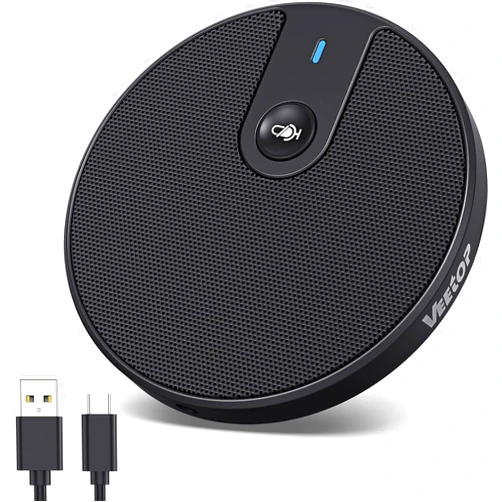 Veetop USB Conference Microphone for Computer Desktop Laptop 360° Omnidirectional Portable Condenser PC Mic with Mute Plug & Play 3.5mm Aux Jack for Video Conference Zoom Meeting Skype Call Recording