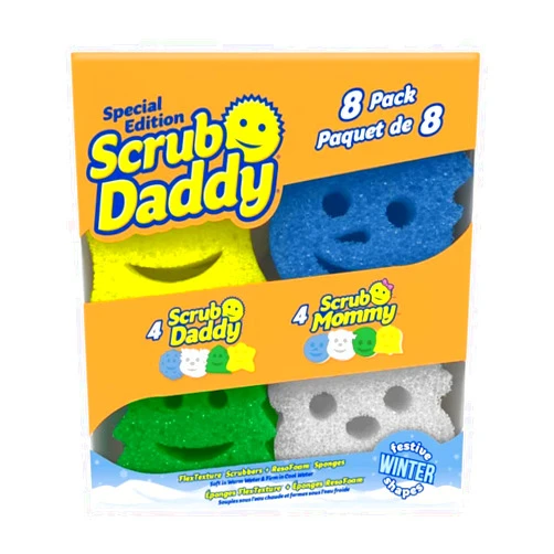 Scrub Daddy Sponges 4ct + Scrub Mommy 4ct Holiday Festive Winter Shapes Pack - Scratch-Free Multipurpose Dish Sponges - BPA Free - Stain & Odor Resistant Kitchen Sponge (8 Pack)