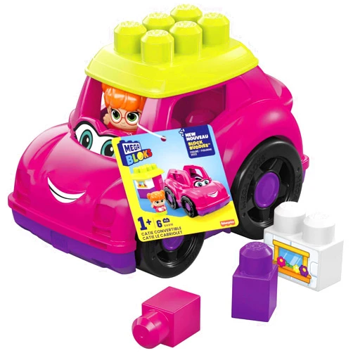 Mega BLOKS First Builders Toddler Building Blocks Toy Set, Catie Convertible with 6 Pieces and Storage, 1 Figure, Pink, Ages 1+ Years