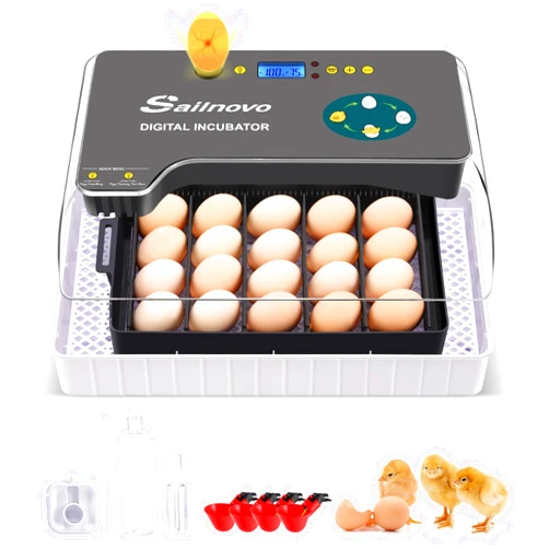 Sailnovo 20 Egg Incubator for Hatching Eggs, Incubator with Automatic Water Top-up, Auto Turning & Temperature Control & Humidity Display & Egg Candler, for Hatching and Breeding Chicken Chick-Black