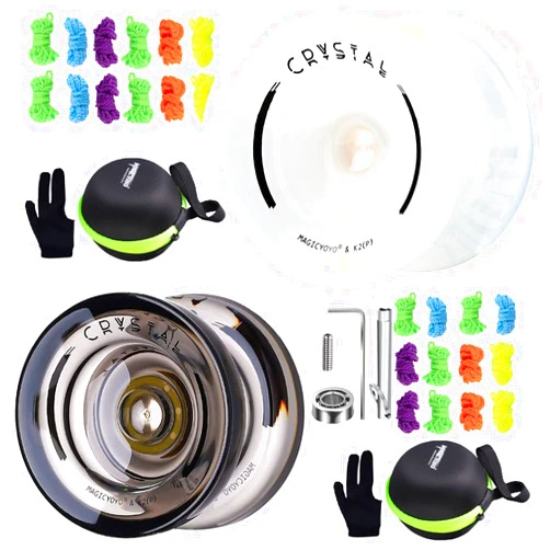 MAGICYOYO K2 Crystal Yoyo for Kids, Responsive Yoyo for Beginner Dual Purpose, Unresponsive Yoyo Professional for Adults, Pro Trick Yoyos 2 Pack+Yoyo Strings+Bearing Removal Tool+Bag