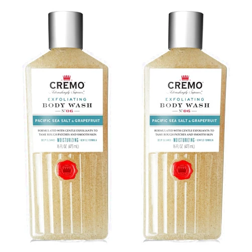 Cremo Exfoliating Pacific Sea Salt & Grapefruit Body Wash, A Refreshing Scent with Notes of Fresh Mint, Citron, Cedar and Moss, 16 Fl Oz (2-Pack)