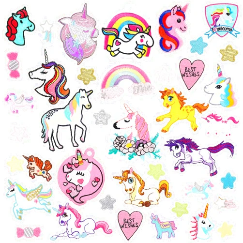 MTLEE 40 Pcs Iron on Patches Pink Embroidered Pretty Appliques Cute Jacket Patches Preppy Style Hearts Unicorn Patch Decorative Patches Appliques for Backpacks Clothes Hats Jeans(Unicorn Style)
