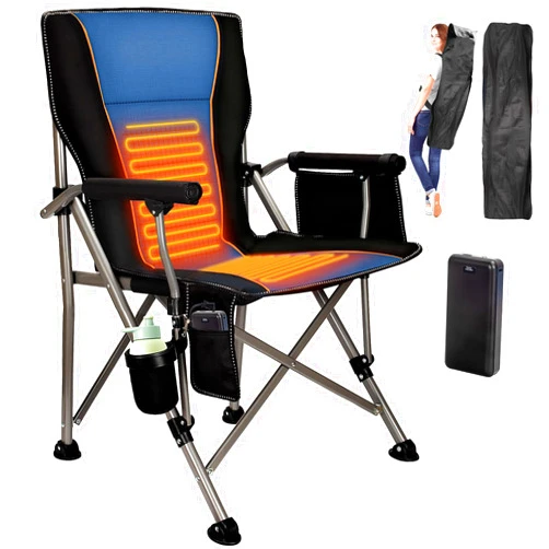 QUYUAN Heated Camping Chair with 20,000 mAh Battery, Fully Padded Heated Camp Chairs, Loog-Lasting for 500 Mins, Heavy Duty Folding Chairs Supports 500 lbs for Camping, Outdoor Sports, Picnics, Beach