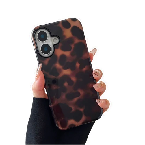 Longlayss Compatible with iPhone 17 Case Tortoise Shell Phone Case for Women Girl Shockproof TPU and Hard PC Protective Cover - Amber Brown Leopard